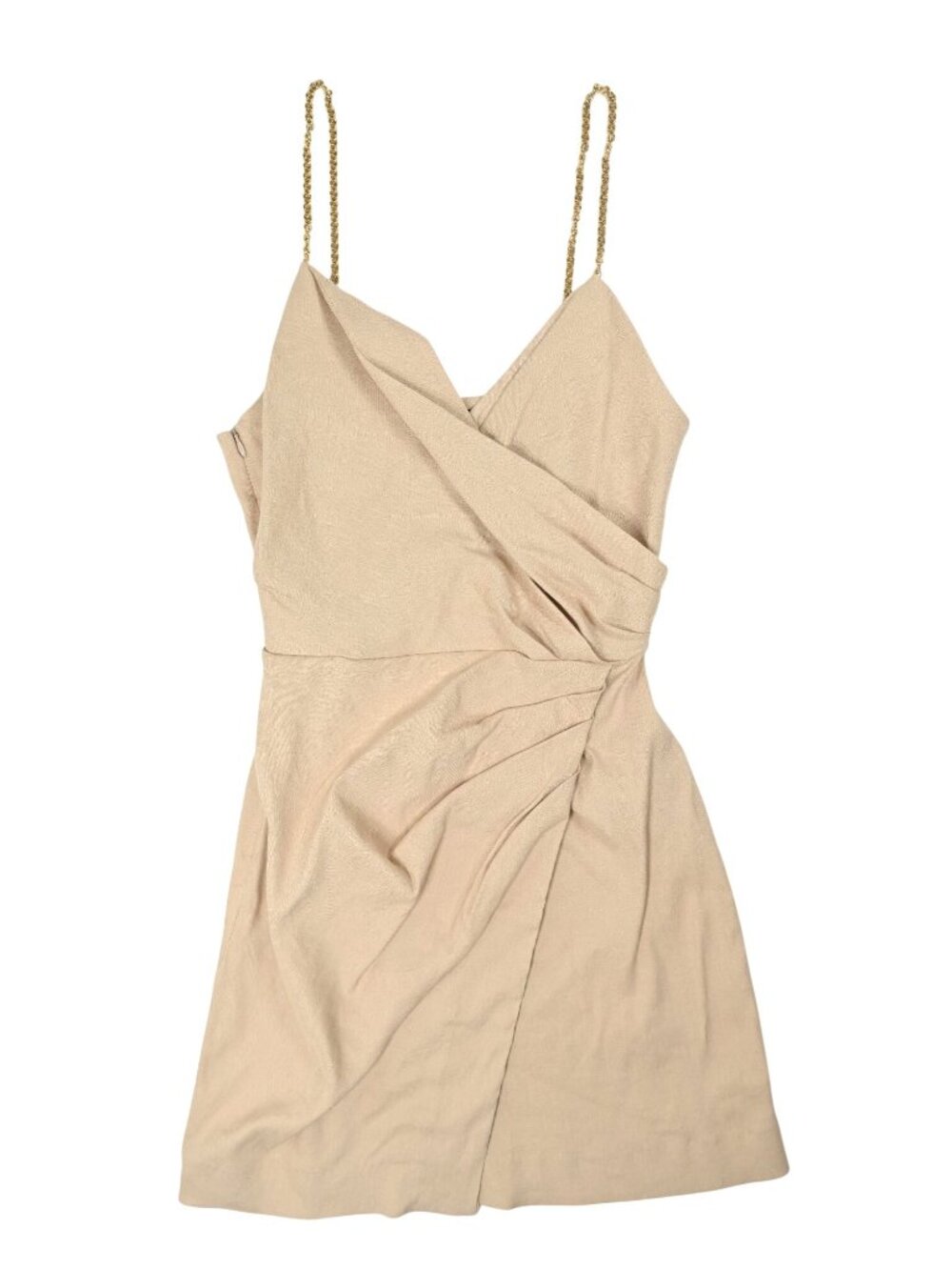Maje Short Draped Dress With Chain Straps In Beige